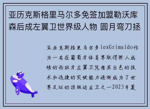 亚历克斯格里马尔多免签加盟勒沃库森后成左翼卫世界级人物 圆月弯刀拯救球队